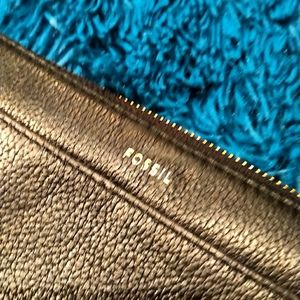 Fossil black leather zip around wallet